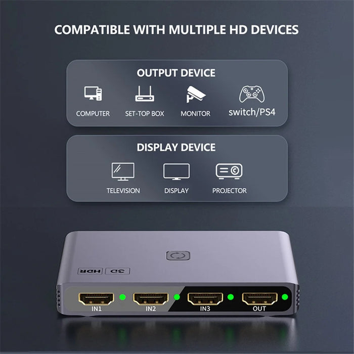 Q301 3 Input 1 Output HD Switcher 4K / 60hz HD Video Aluminum Alloy Adapter - 4