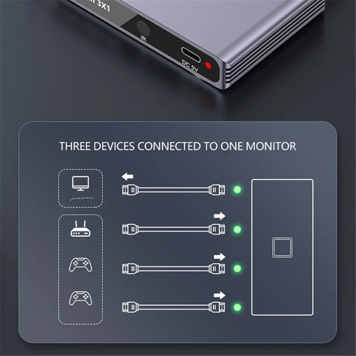 Q301 3 Input 1 Output HD Switcher 4K / 60hz HD Video Aluminum Alloy Adapter - 7