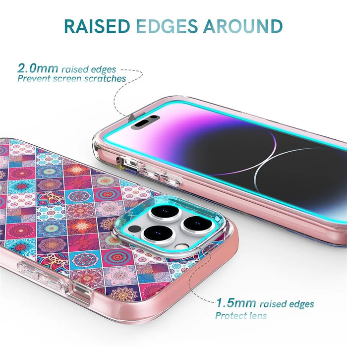 AHASTYLE WE13 For iPhone 14 Pro Max Case Pattern IMD PC+TPU Phone Cover Built-In Screen Protector - Bohemia - 4