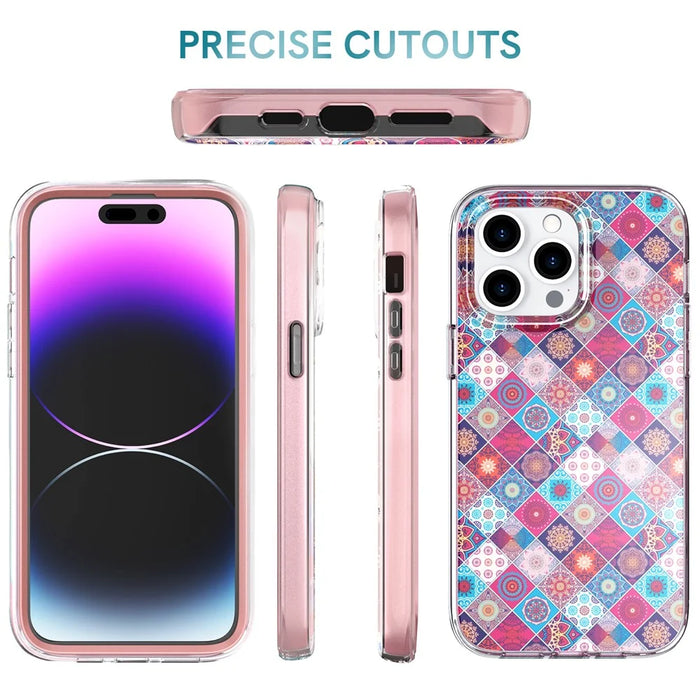 AHASTYLE WE13 For iPhone 14 Pro Max Case Pattern IMD PC+TPU Phone Cover Built-In Screen Protector - Bohemia - 5