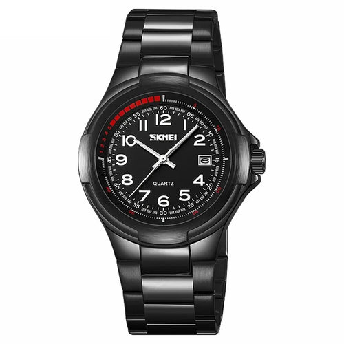SKMEI 9320 Vintage Date Display Luminous Pointer Quartz Watch with Stainless Steel Strap - Black+Black - 1