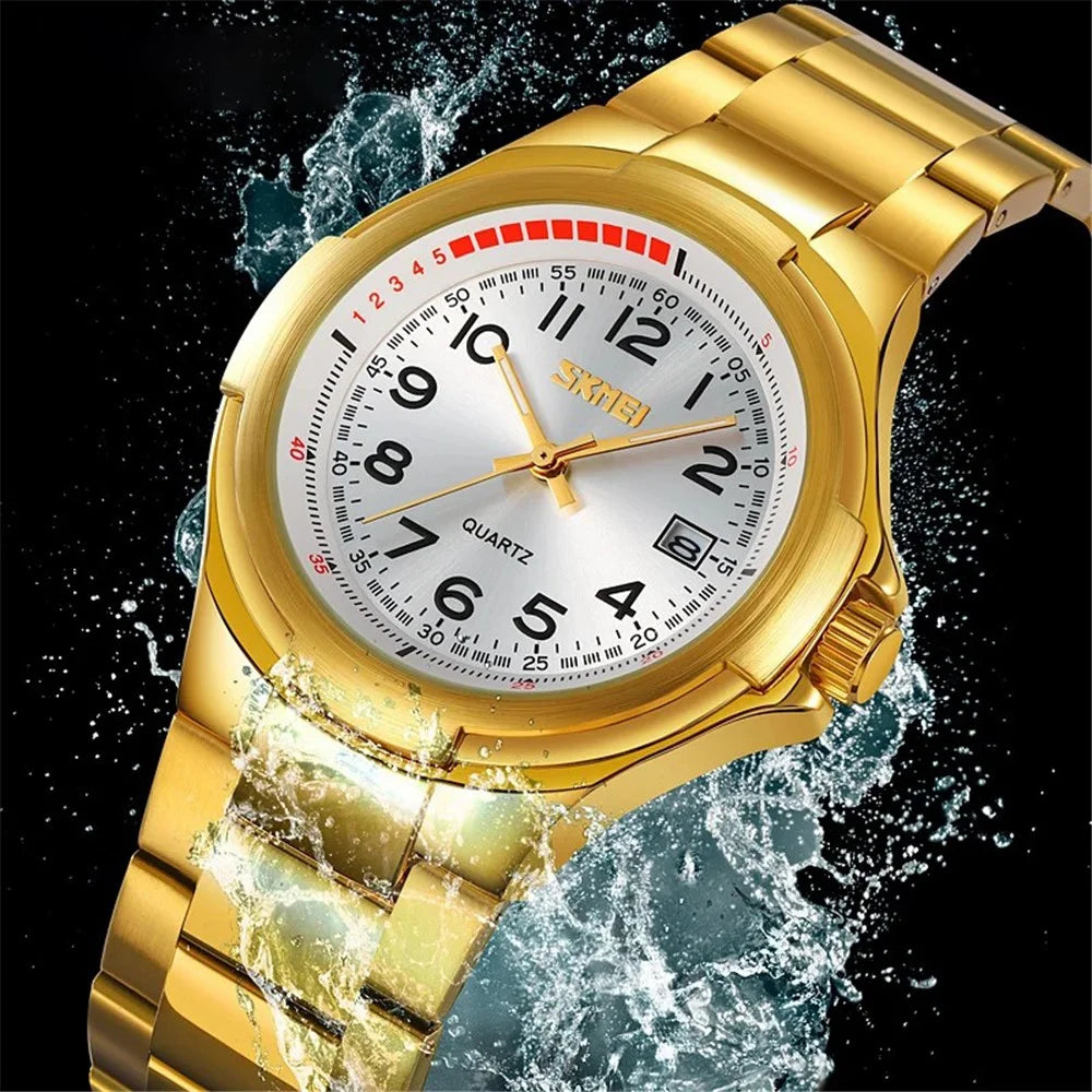 SKMEI 9320 Vintage Date Display Luminous Pointer Quartz Watch with Stainless Steel Strap - Black+Black - 2