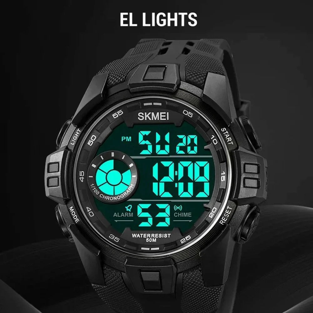 SKMEI 2123 50m Waterproof Outdoor Wrist Watch EL Backlight Electronic Watch with TPU Strap - Titanium - 2