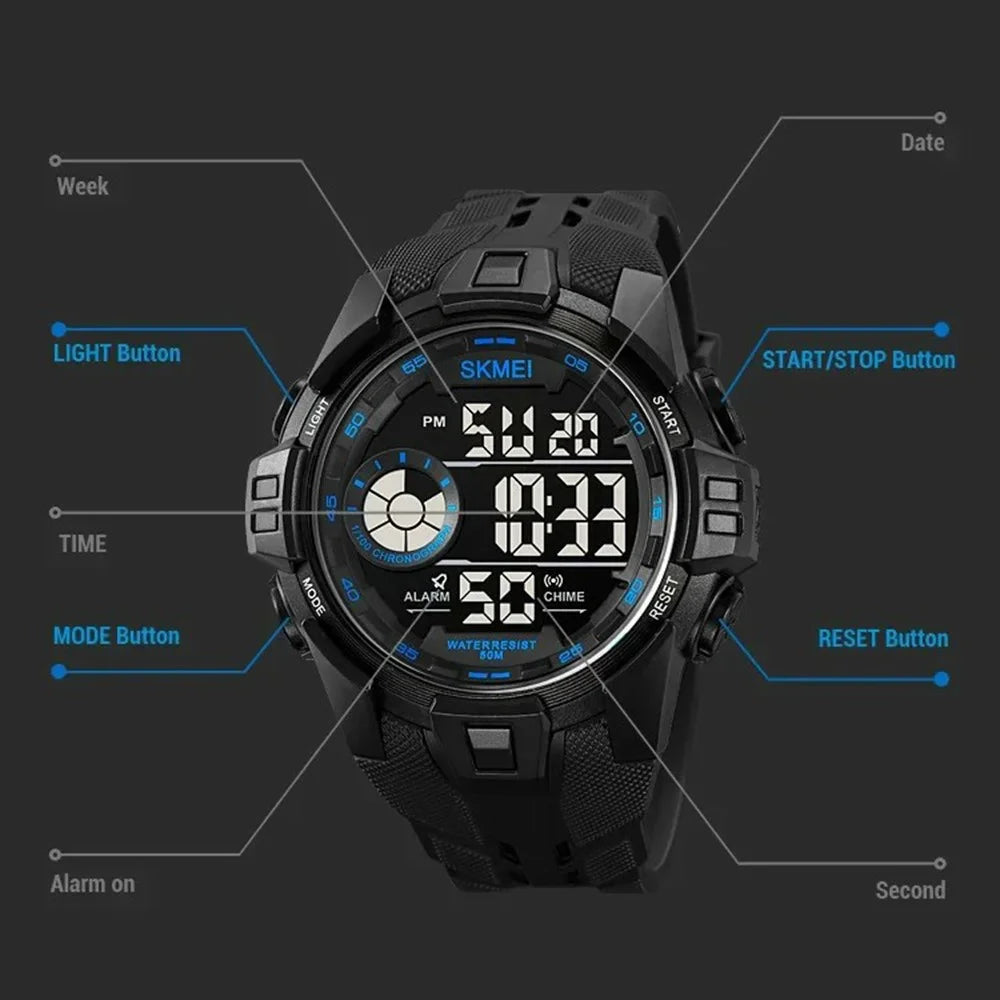 SKMEI 2123 50m Waterproof Outdoor Wrist Watch EL Backlight Electronic Watch with TPU Strap - Titanium - 4