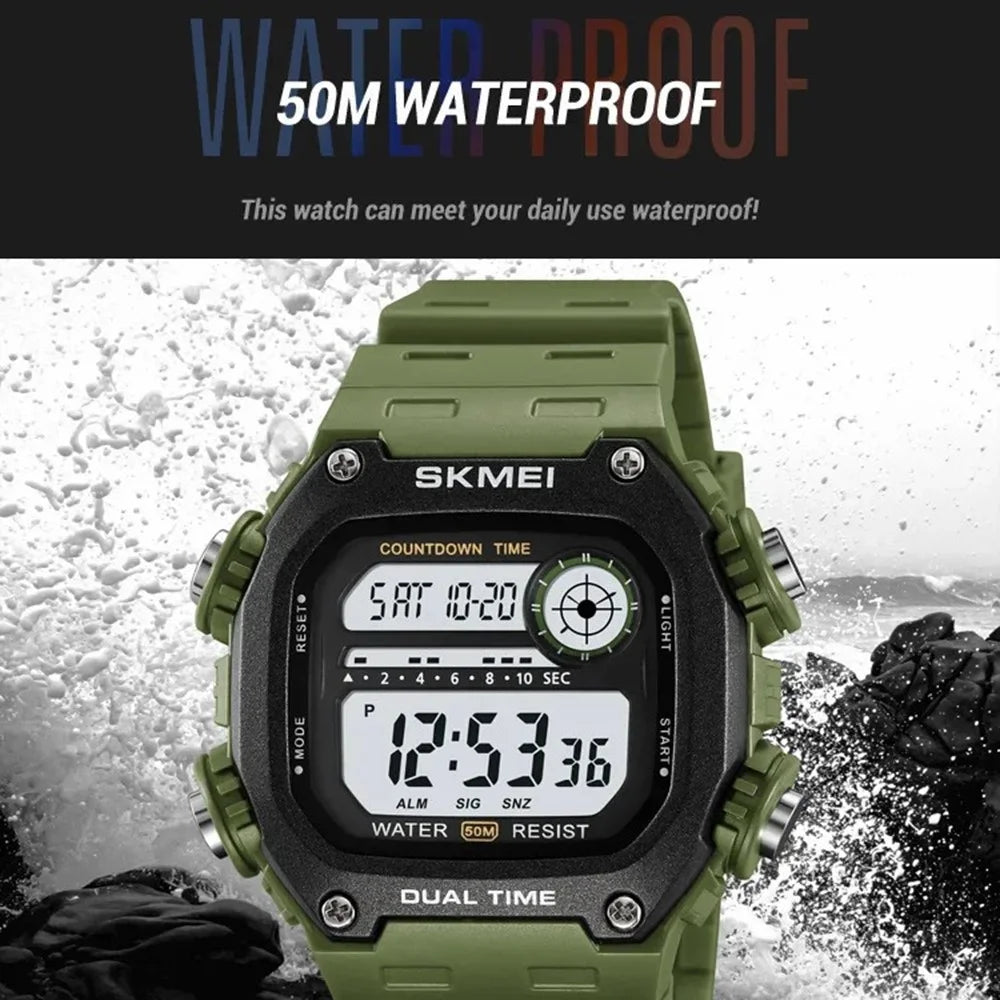 SKMEI 2126 Teenager Student Square Digital Watch Luminous Waterproof Sports Electronic Watch - Black Strap / Silver Case / White Dial - 3