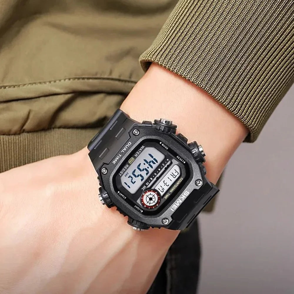 SKMEI 2126 Teenager Student Square Digital Watch Luminous Waterproof Sports Electronic Watch - Black Strap / Silver Case / White Dial - 5