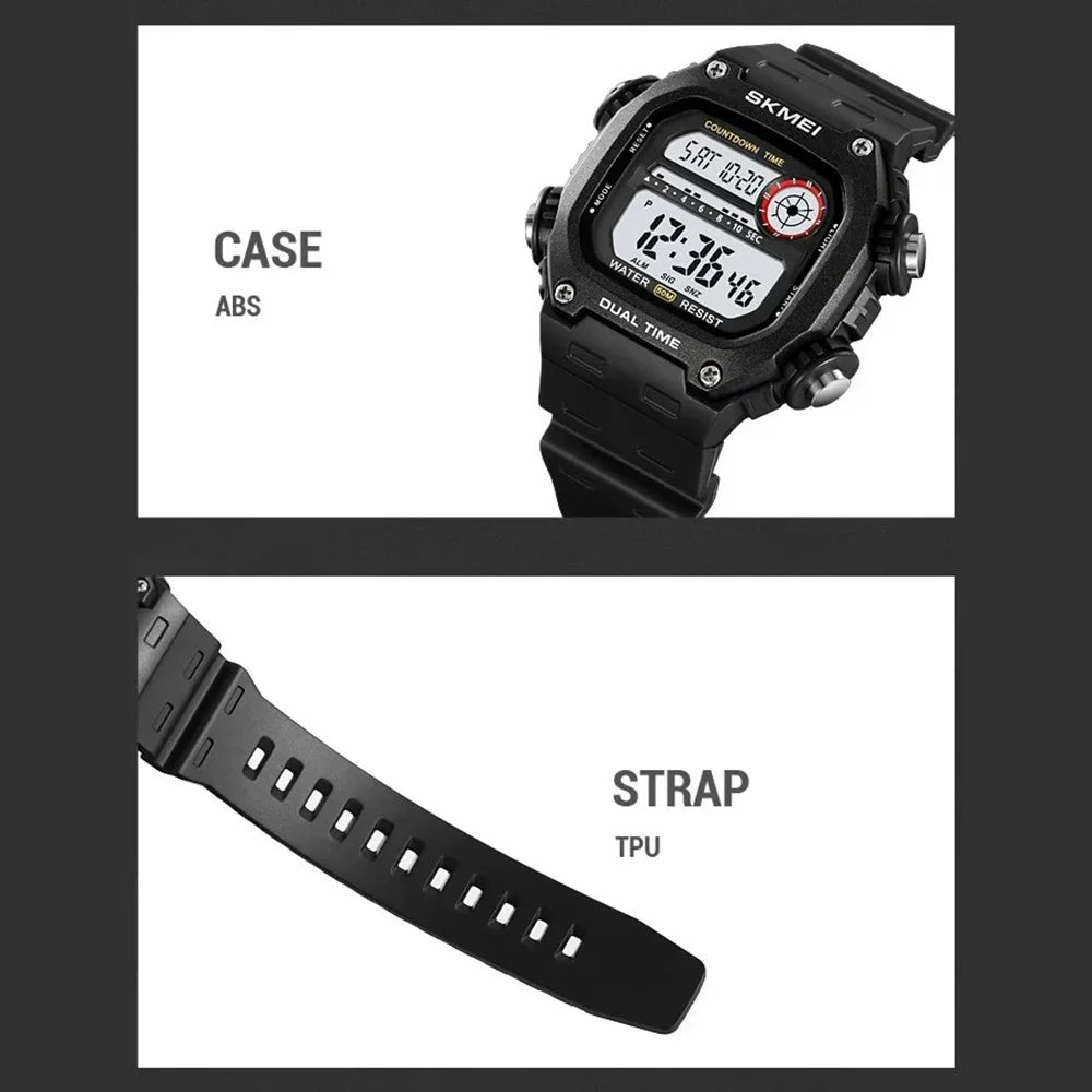 SKMEI 2126 Teenager Student Square Digital Watch Luminous Waterproof Sports Electronic Watch - Black Strap / Silver Case / White Dial - 6