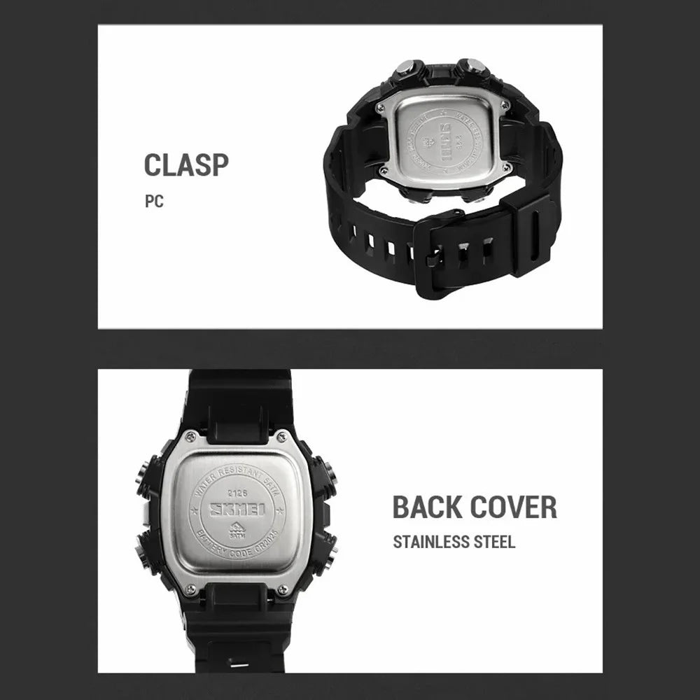SKMEI 2126 Teenager Student Square Digital Watch Luminous Waterproof Sports Electronic Watch - Black Strap / Silver Case / White Dial - 7