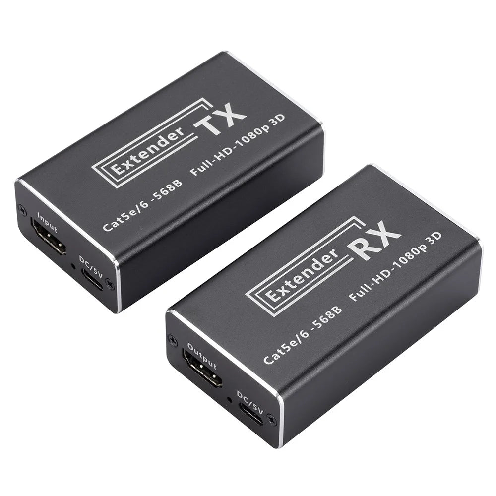 CAT 5 / 6 RJ45 to HD Converter Full HD 1080P Transmitter + Receiver Extender with DC5V Port - US Plug - 1