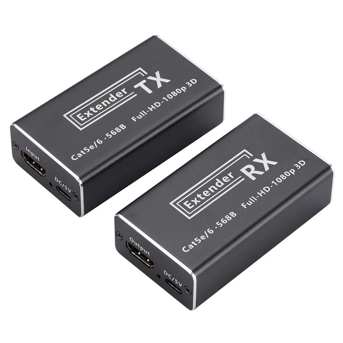 CAT 5 / 6 RJ45 to HD Converter Full HD 1080P Transmitter + Receiver Extender with DC5V Port - US Plug - 1