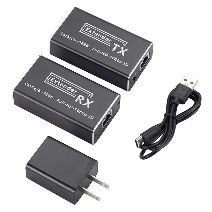 CAT 5 / 6 RJ45 to HD Converter Full HD 1080P Transmitter + Receiver Extender with DC5V Port - US Plug - 6