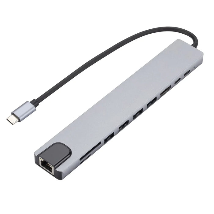 USB-C Hub to PD 100W+3xUSB 2.0+USB 3.0+HD Output+2 Card Reader Slots+RJ45+Type-C - 1