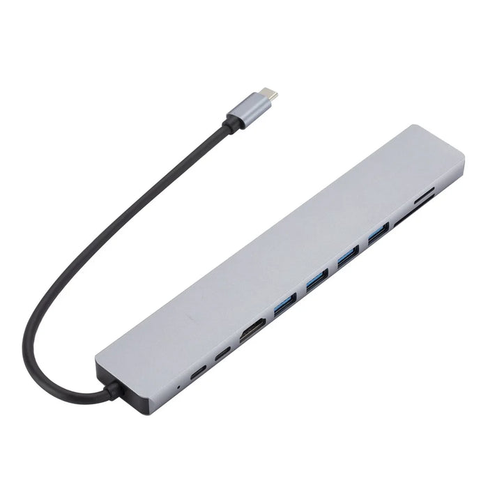 USB-C Hub to PD 100W+3xUSB 2.0+USB 3.0+HD Output+2 Card Reader Slots+RJ45+Type-C - 3