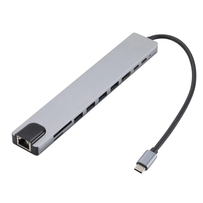 USB-C Hub to PD 100W+3xUSB 2.0+USB 3.0+HD Output+2 Card Reader Slots+RJ45+Type-C - 7