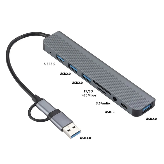 2218 USB / Type-C Docking Station Hub USB3.0 + USB 2.0x3 + SD / TF + 3.5mm Audio + USB-C Adapter - 2