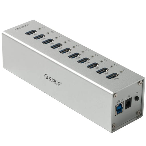 ORICO Aluminum Alloy 10-Port USB3.0 HUB with Power Adapter & Cable (A3H10) - Silver Color - 1