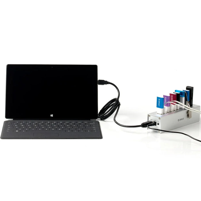 ORICO Aluminum Alloy 10-Port USB3.0 HUB with Power Adapter & Cable (A3H10) - Silver Color - 3