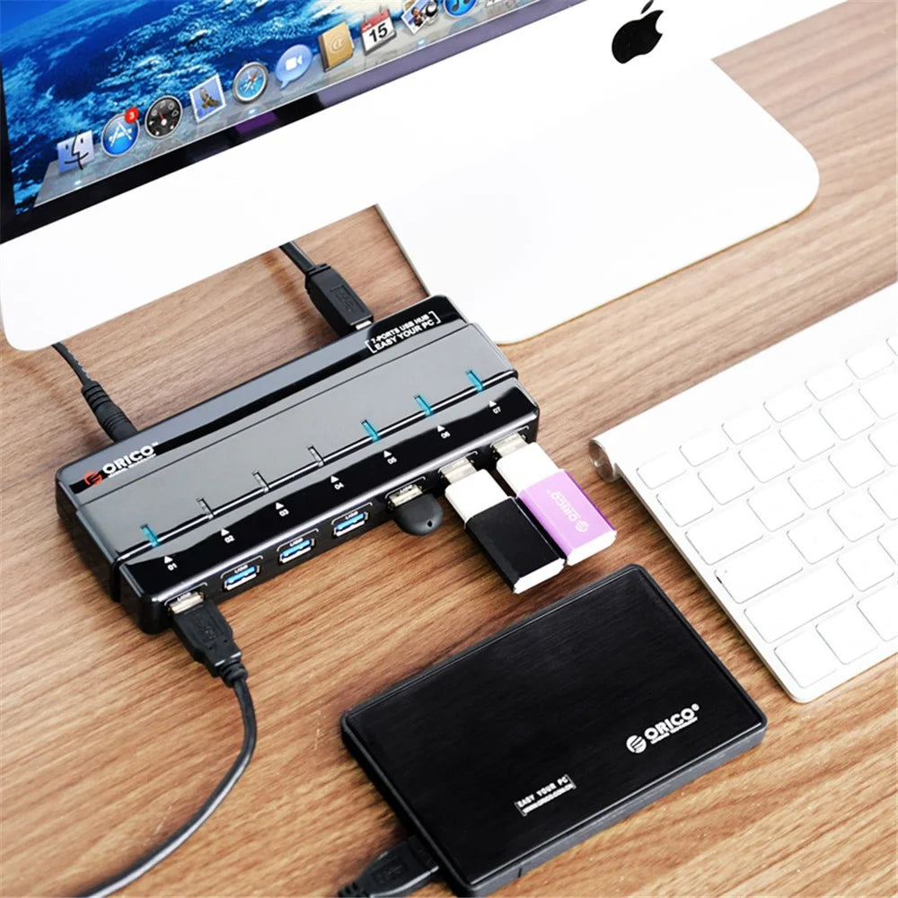 ORICO ABS 7-Port USB 3.0 HUB with Power Adapter & Cable (H7928-U3) - Black - 5