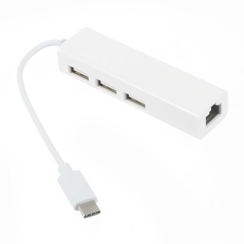 USB 3.1 Type C to 3-Port USB 2.0 Hub with Gigabyte Ethernet Adapter for Apple New MacBook 12-inch - White - 1