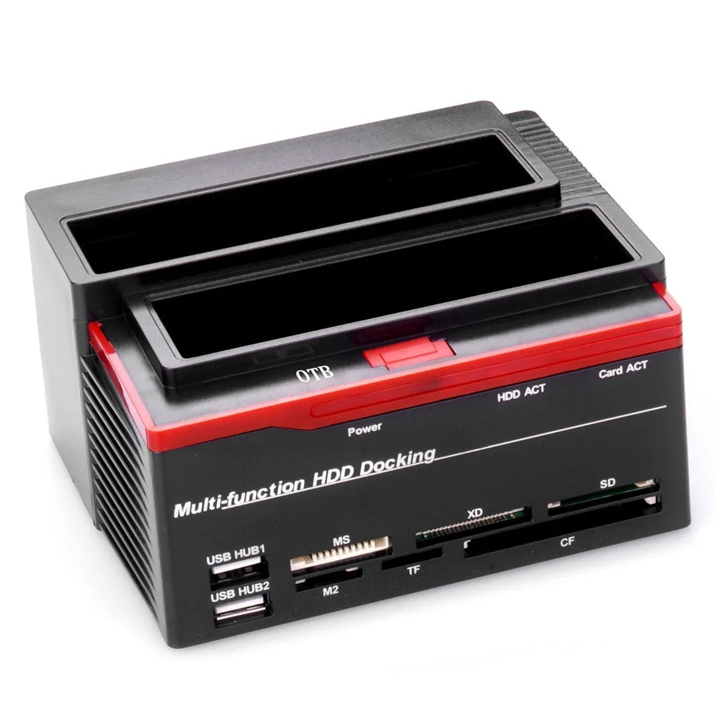 892U2lS For 2.5''/3.5'' HDD IDE SSD SATA I/II/III USB 2.0 to SATA IDE Dual Slots Hard Drive Multifunctional HDD Docking Station with Card Reader - EU Plug - 1