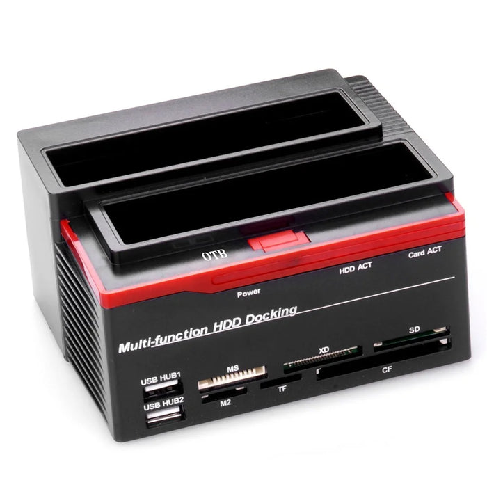 892U2lS For 2.5''/3.5'' HDD IDE SSD SATA I/II/III USB 2.0 to SATA IDE Dual Slots Hard Drive Multifunctional HDD Docking Station with Card Reader - EU Plug - 1