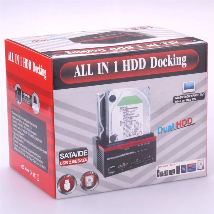 892U2lS For 2.5''/3.5'' HDD IDE SSD SATA I/II/III USB 2.0 to SATA IDE Dual Slots Hard Drive Multifunctional HDD Docking Station with Card Reader - EU Plug - 7