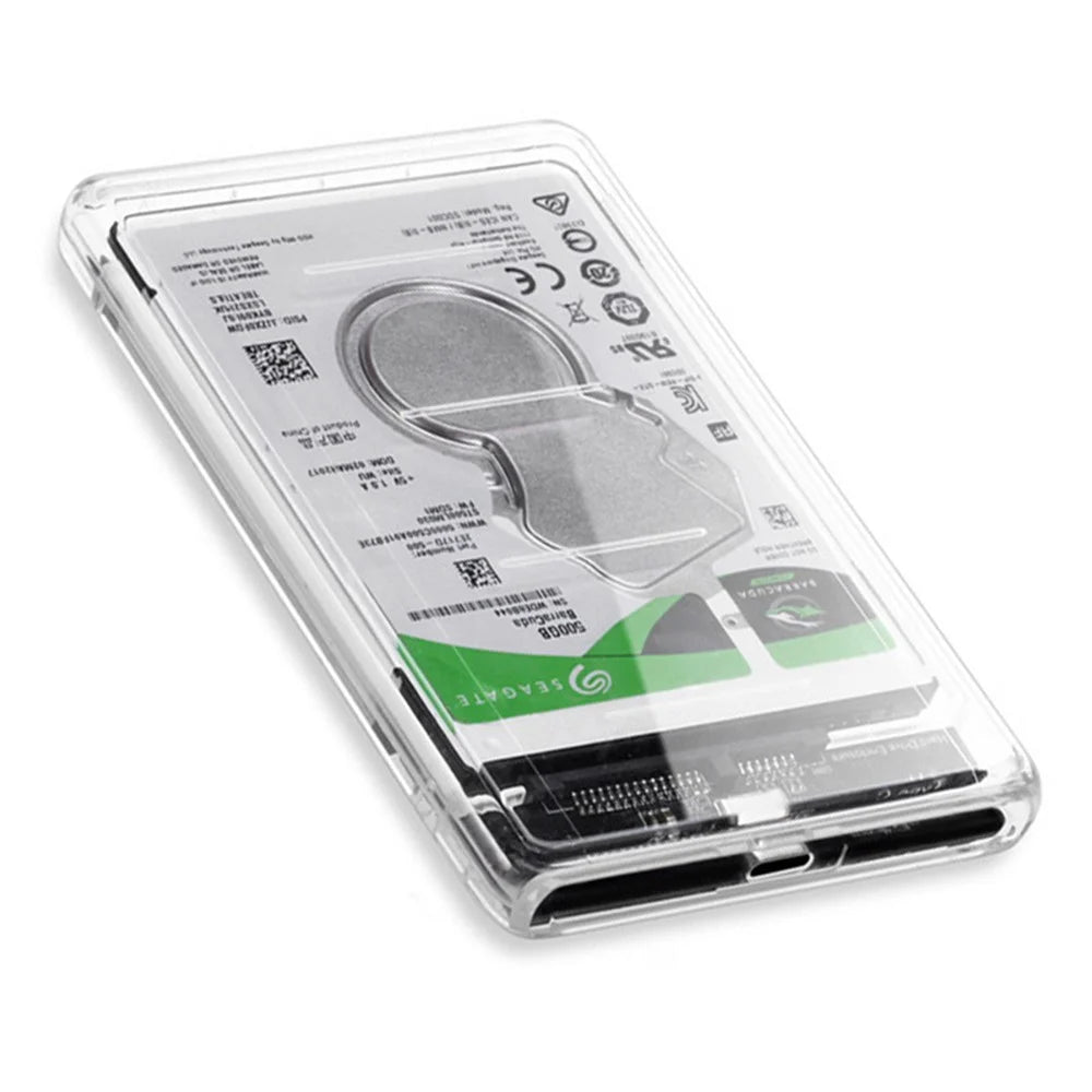 USB-C Type-C to 2.5 Inch SATA SSD HDD External Enclosure Transparent for Laptop & PC - 1