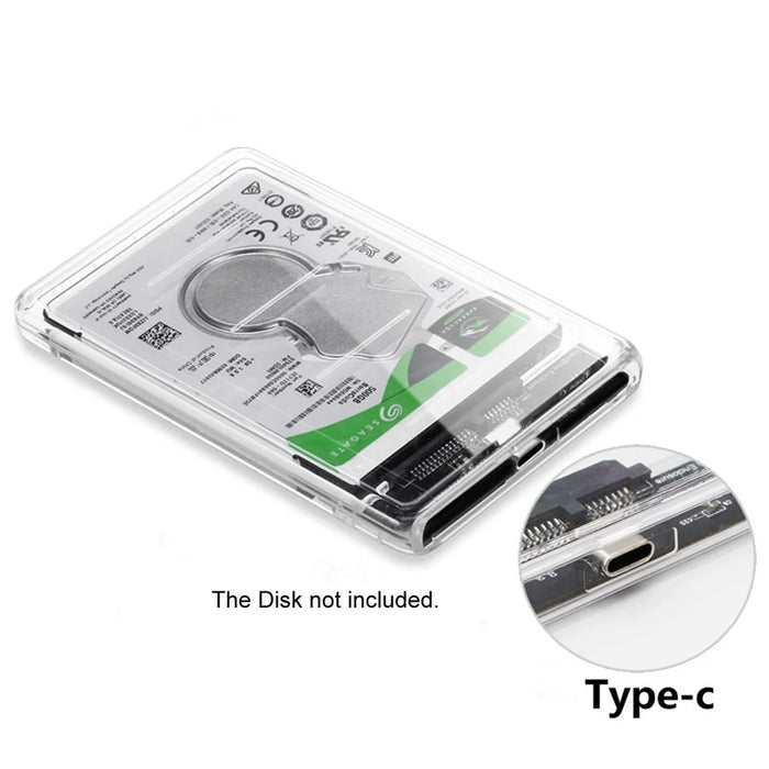 USB-C Type-C to 2.5 Inch SATA SSD HDD External Enclosure Transparent for Laptop & PC - 2
