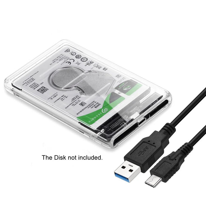 USB-C Type-C to 2.5 Inch SATA SSD HDD External Enclosure Transparent for Laptop & PC - 3