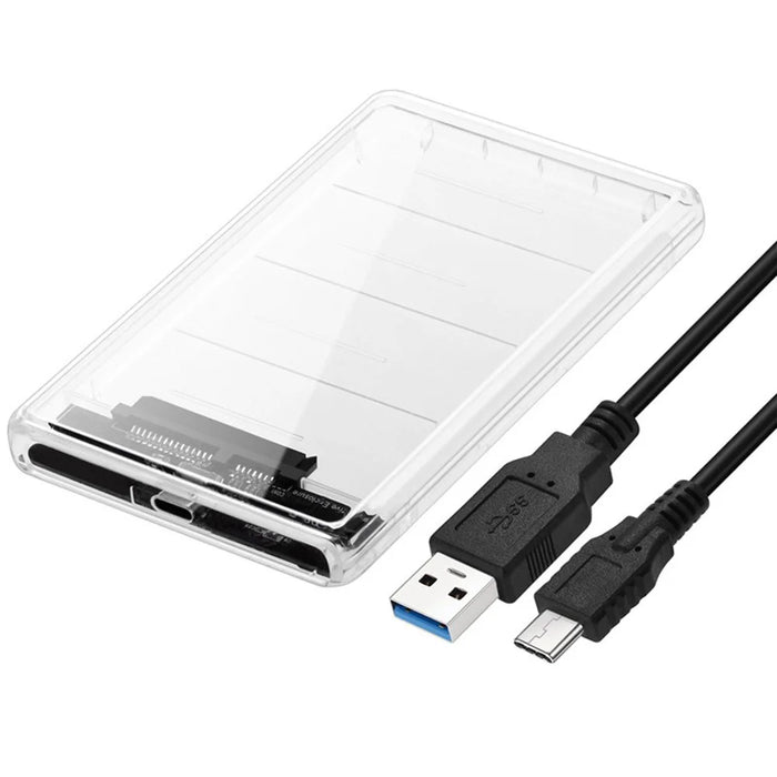 USB-C Type-C to 2.5 Inch SATA SSD HDD External Enclosure Transparent for Laptop & PC - 4