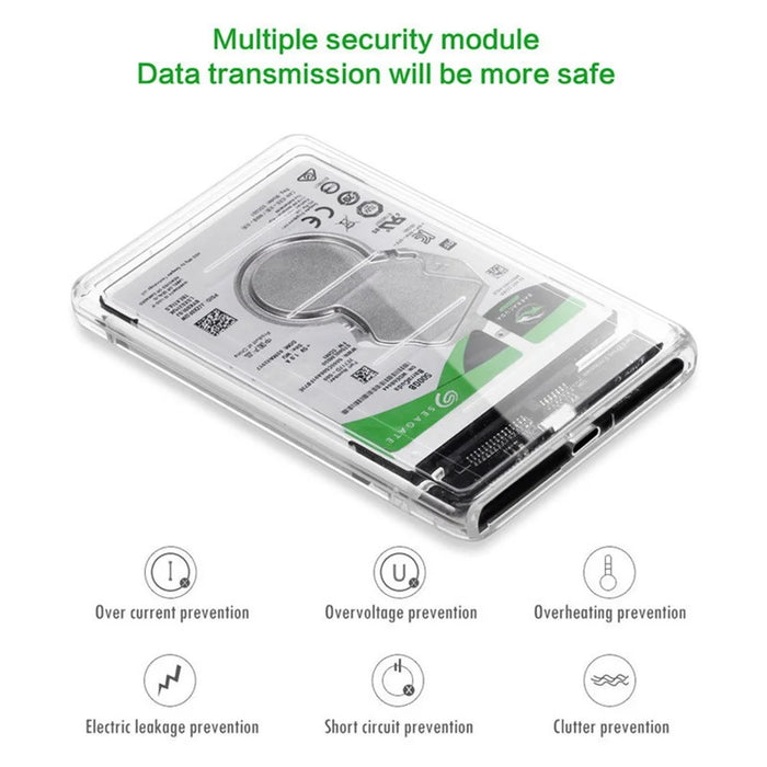 USB-C Type-C to 2.5 Inch SATA SSD HDD External Enclosure Transparent for Laptop & PC - 7