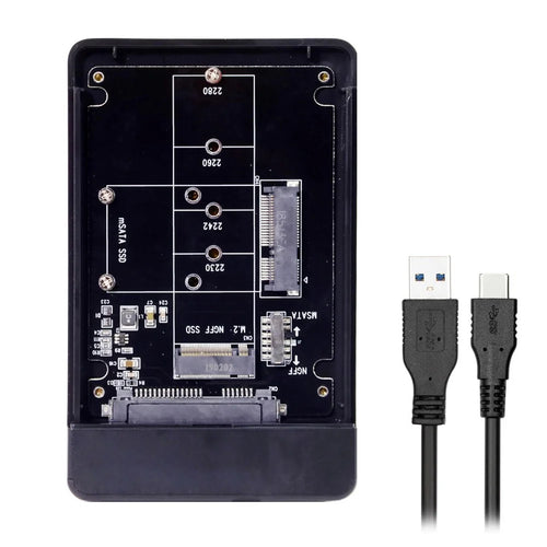 Combo M.2 NGFF B-key & mSATA SSD to USB Type-C Converter Case Enclosure with Switch - 1