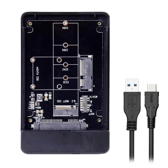Combo M.2 NGFF B-key & mSATA SSD to USB Type-C Converter Case Enclosure with Switch - 1