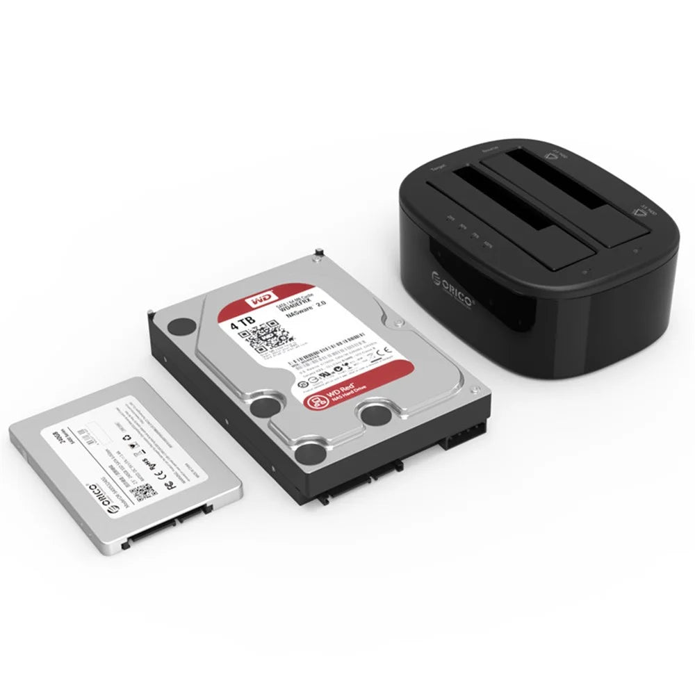 ORICO USB 3.0 SATA Dual-bay Hard Disk Drive Docking Station Enclosure Case for 2.5"/3.5" SDD HDD with Offline Clone Function (6228US3-C) - EU Plug - 2