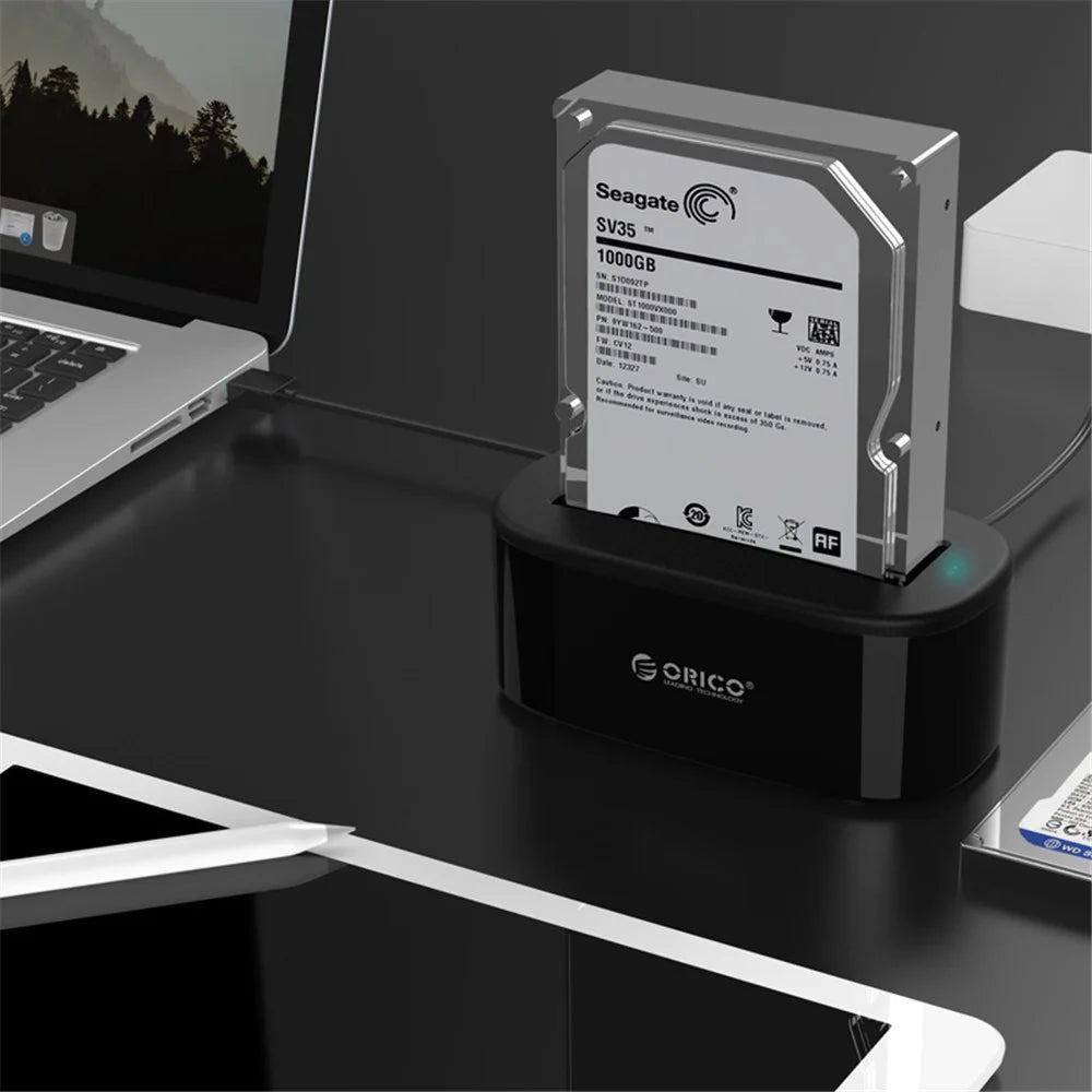 ORICO Tool Free 5Gbps Super Speed USB 3.0 to SATA External Hard Drive Docking Station (6218US3) - Black / EU Plug - 1