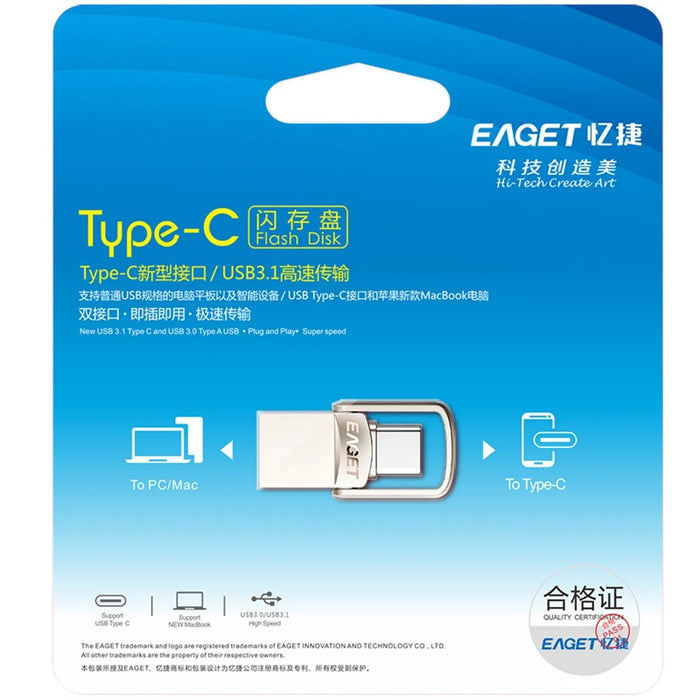 EAGET CU20 Flash Drive Waterproof Shockproof 2 in 1 USB 3.0 + Type C 3.1 U Disk - 32GB - 6