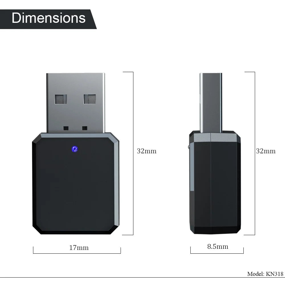 KN318 Bluetooth-compatible 5.1 Audio Receiver Dual Output AUX USB Stereo Car Bluetooth-compatible Hands-free Calling - 3
