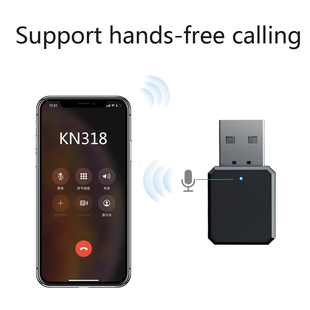 KN318 Bluetooth-compatible 5.1 Audio Receiver Dual Output AUX USB Stereo Car Bluetooth-compatible Hands-free Calling - 7