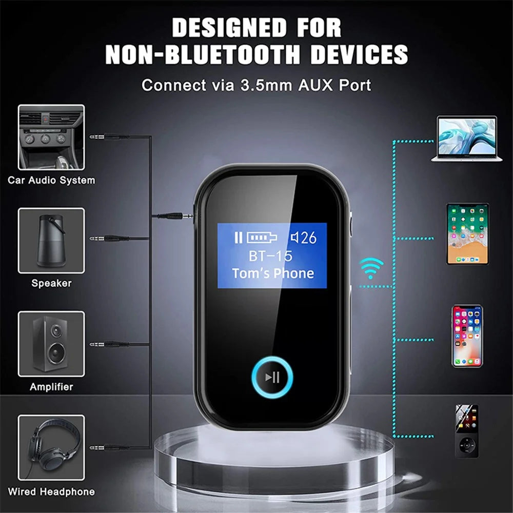 BT15S Bluetooth-compatible Receiver LCD Display Screen AUX Adapter Car Adapter with CVC 8.0 Noise Canceling Hands-Free Call for Car/Home Stereo/Wired Headphone - 2