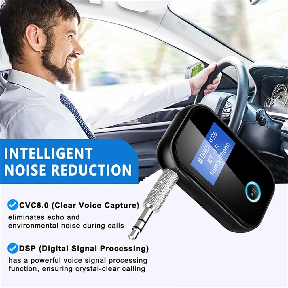 BT15S Bluetooth-compatible Receiver LCD Display Screen AUX Adapter Car Adapter with CVC 8.0 Noise Canceling Hands-Free Call for Car/Home Stereo/Wired Headphone - 4