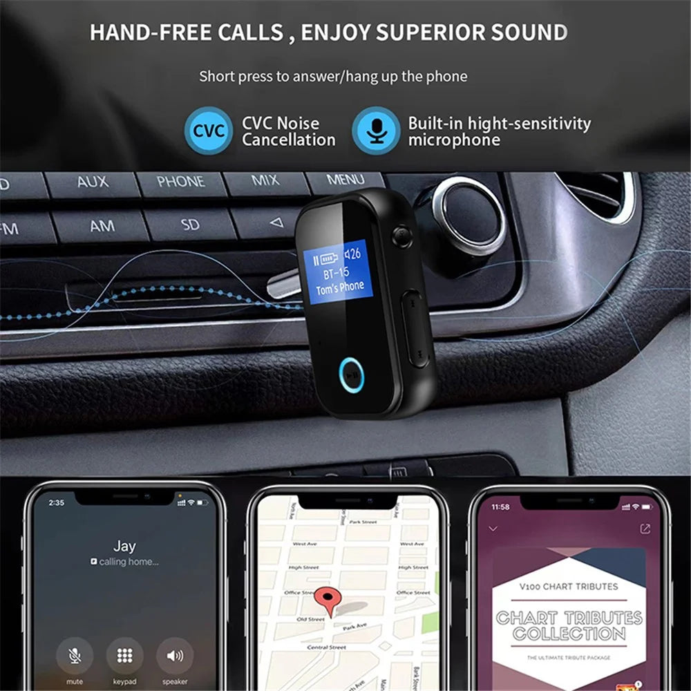 BT15S Bluetooth-compatible Receiver LCD Display Screen AUX Adapter Car Adapter with CVC 8.0 Noise Canceling Hands-Free Call for Car/Home Stereo/Wired Headphone - 5