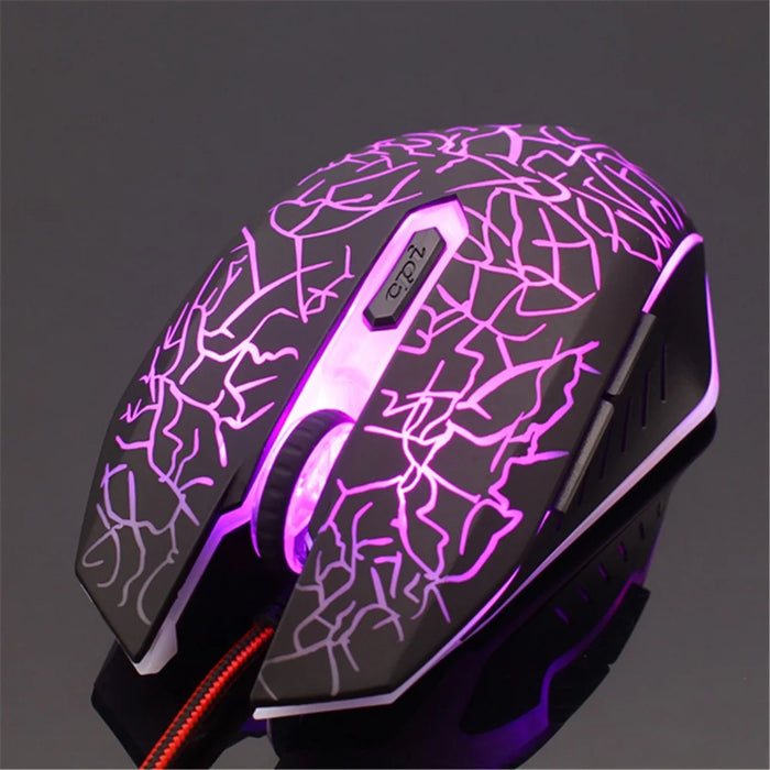 6 Keys Crack Pattern Wired Optical Game Mouse 2400DPI with Breathing Backlit Light - 2