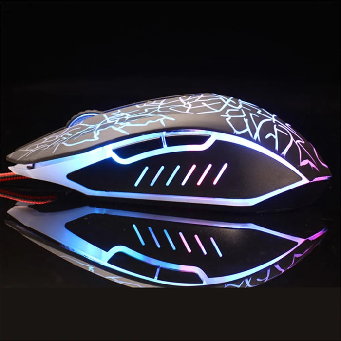 6 Keys Crack Pattern Wired Optical Game Mouse 2400DPI with Breathing Backlit Light - 3