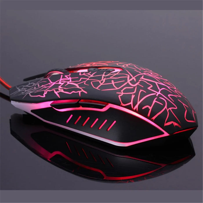 6 Keys Crack Pattern Wired Optical Game Mouse 2400DPI with Breathing Backlit Light - 4