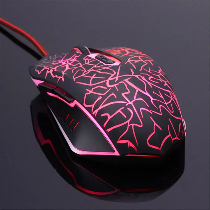 6 Keys Crack Pattern Wired Optical Game Mouse 2400DPI with Breathing Backlit Light - 5