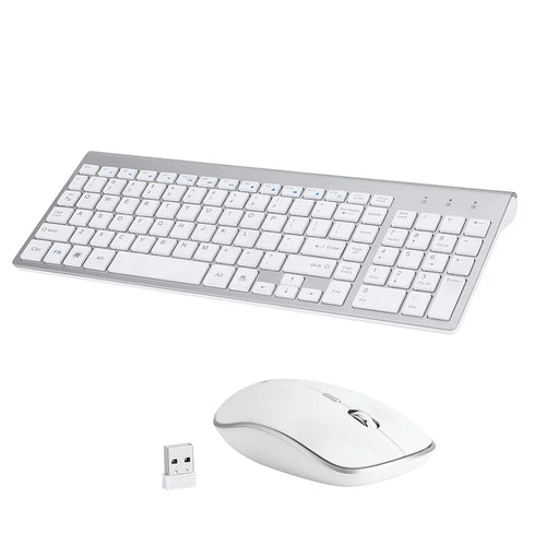 Compact Full-size Mute 2.4G Wireless Keyboard Mouse Combo Set - White - 1