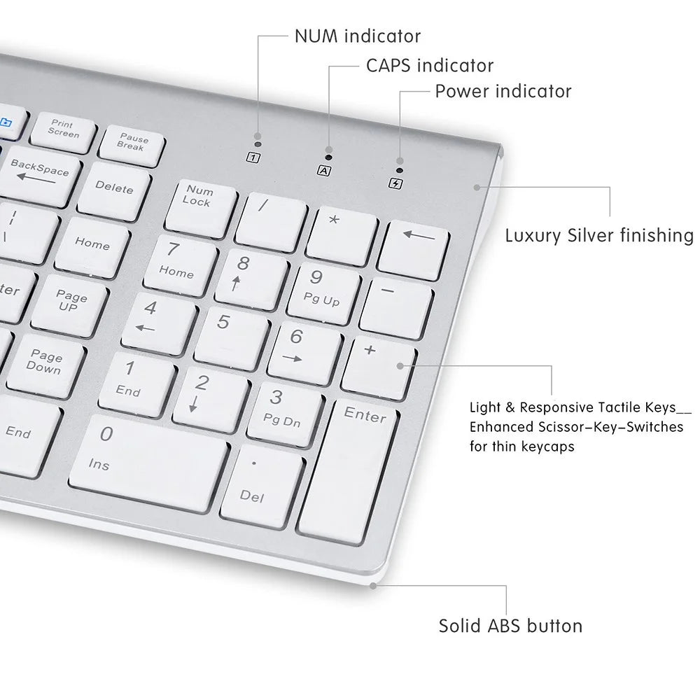 Compact Full-size Mute 2.4G Wireless Keyboard Mouse Combo Set - White - 5