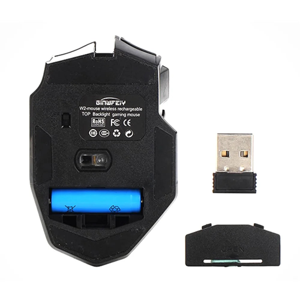 GINWFEIY W2 Rechargeable 2.4G Wireless Gaming Mouse 1600DPI 6 Keys Computer Laptop Tablet Ergonomic Mice - Black - 3