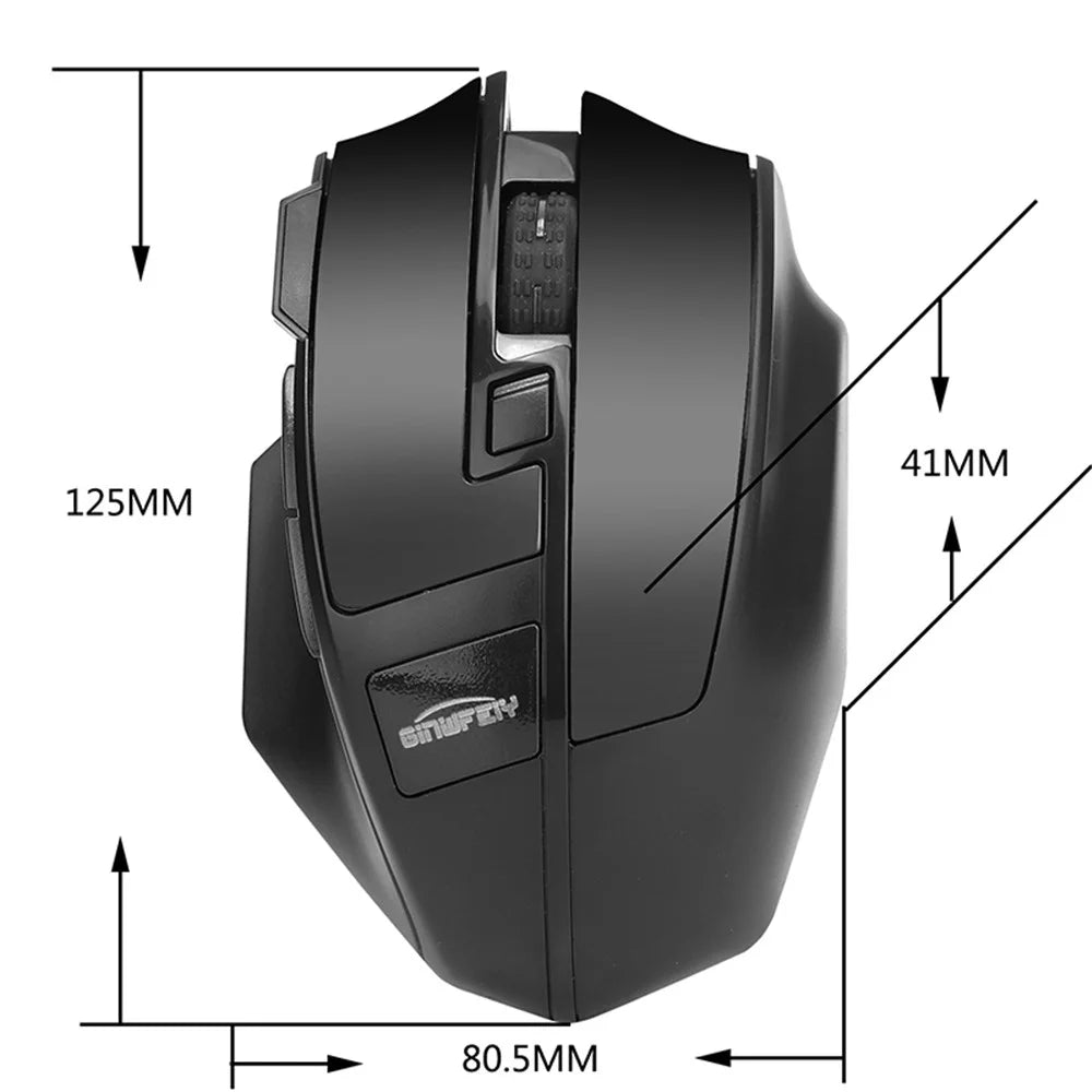 GINWFEIY W2 Rechargeable 2.4G Wireless Gaming Mouse 1600DPI 6 Keys Computer Laptop Tablet Ergonomic Mice - Black - 6