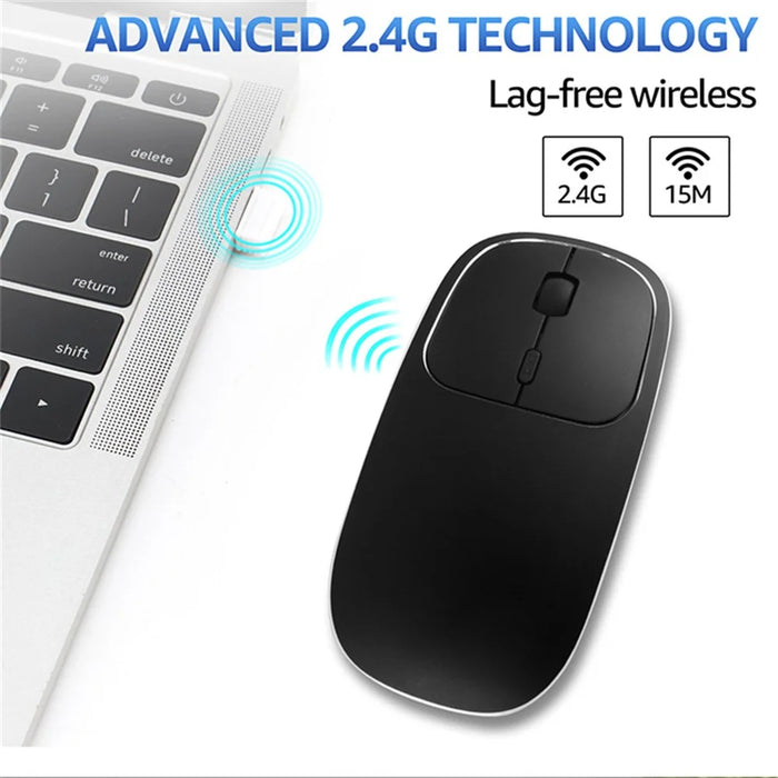 2.4G Wireless Computer Laptop Mouse Rechargeable Aluminium Alloy Mice with Type-C Adapter - Black - 7